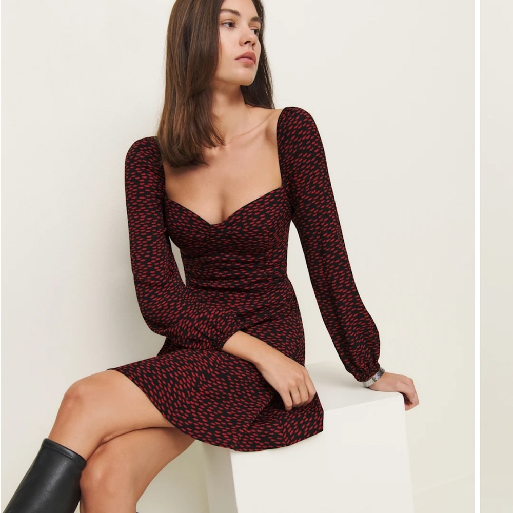 Reformation Red and Black Long Sleeve Dress